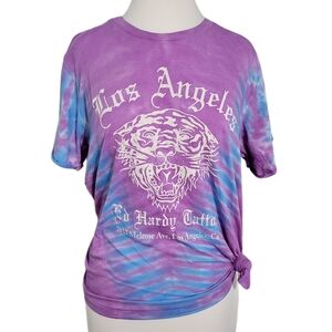 NWT Ed Hardy purple/blue tie dye tee size large